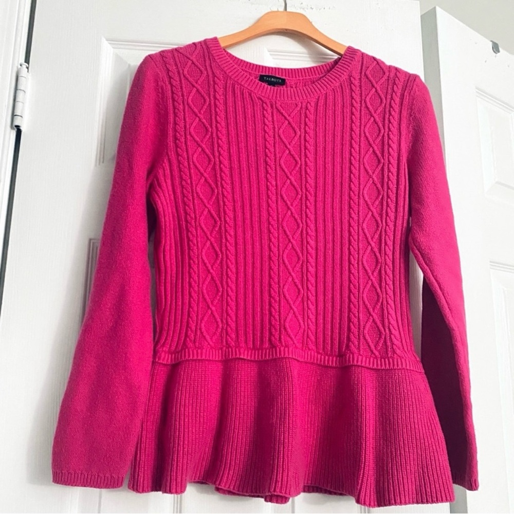 TALBOTS Cable-Knit Peplum Sweaters in Hot Pink Size Medium
